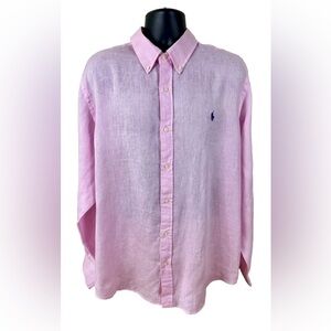 Ralph Lauren Men's Light Pink Casual Button Linen Long Sleeves Shirt Sz 2XL
